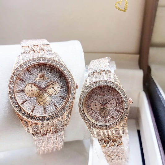 Stylish Pack of 2 Diamond Couple Watches - Elegant Timepieces for Men & Women - ZIOR