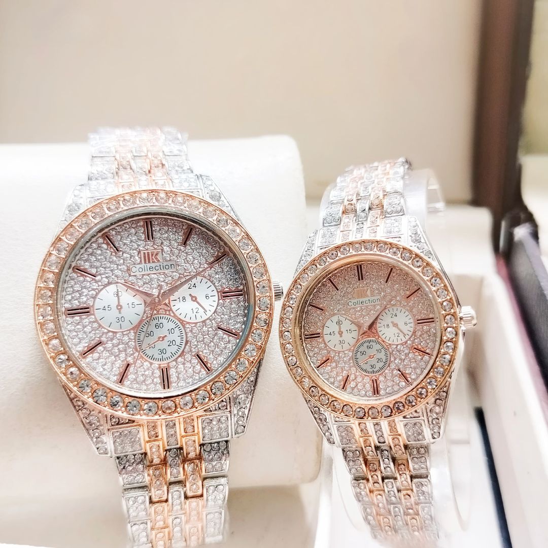 Stylish Pack of 2 Diamond Couple Watches - Elegant Timepieces for Men & Women - ZIOR