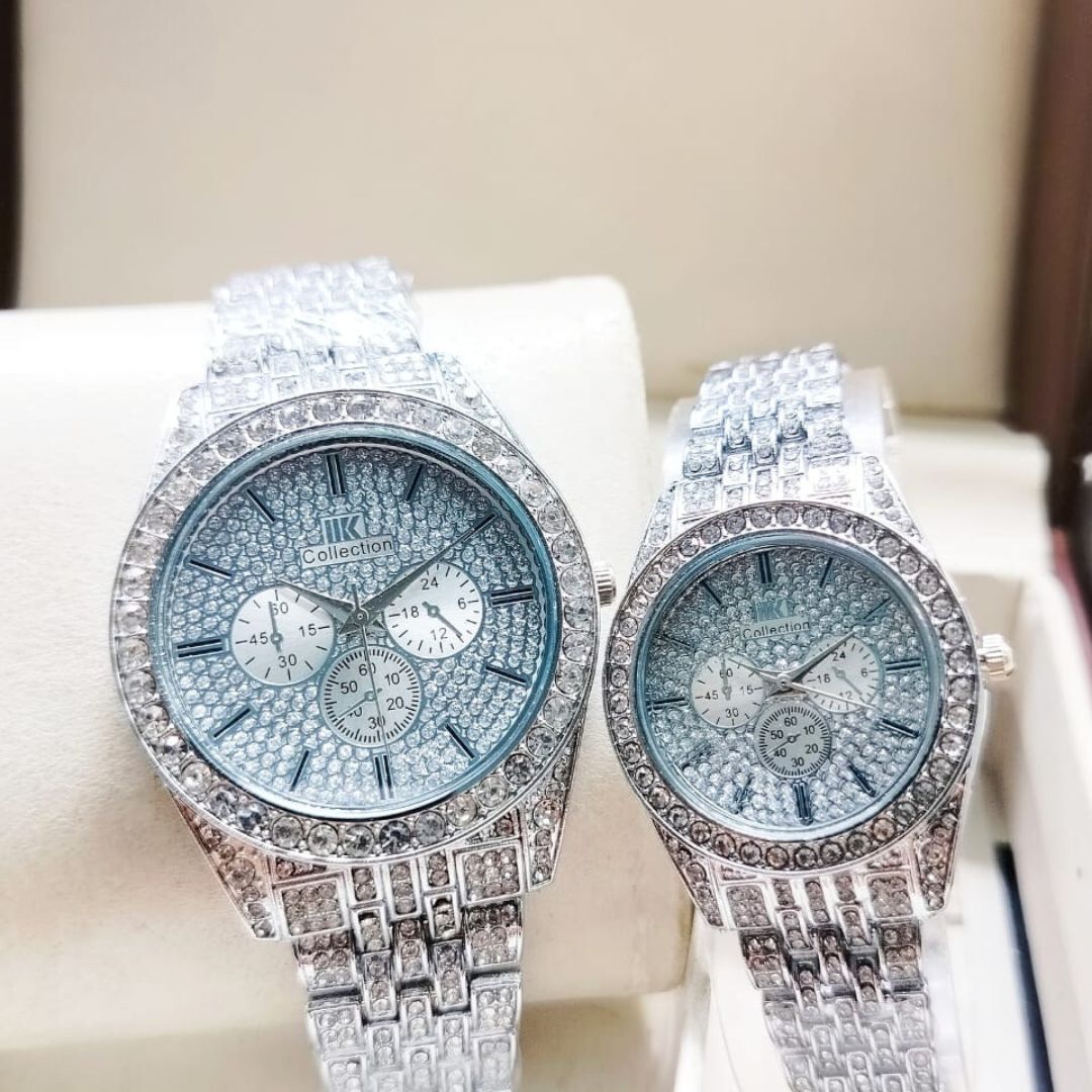 Stylish Pack of 2 Diamond Couple Watches - Elegant Timepieces for Men & Women - ZIOR