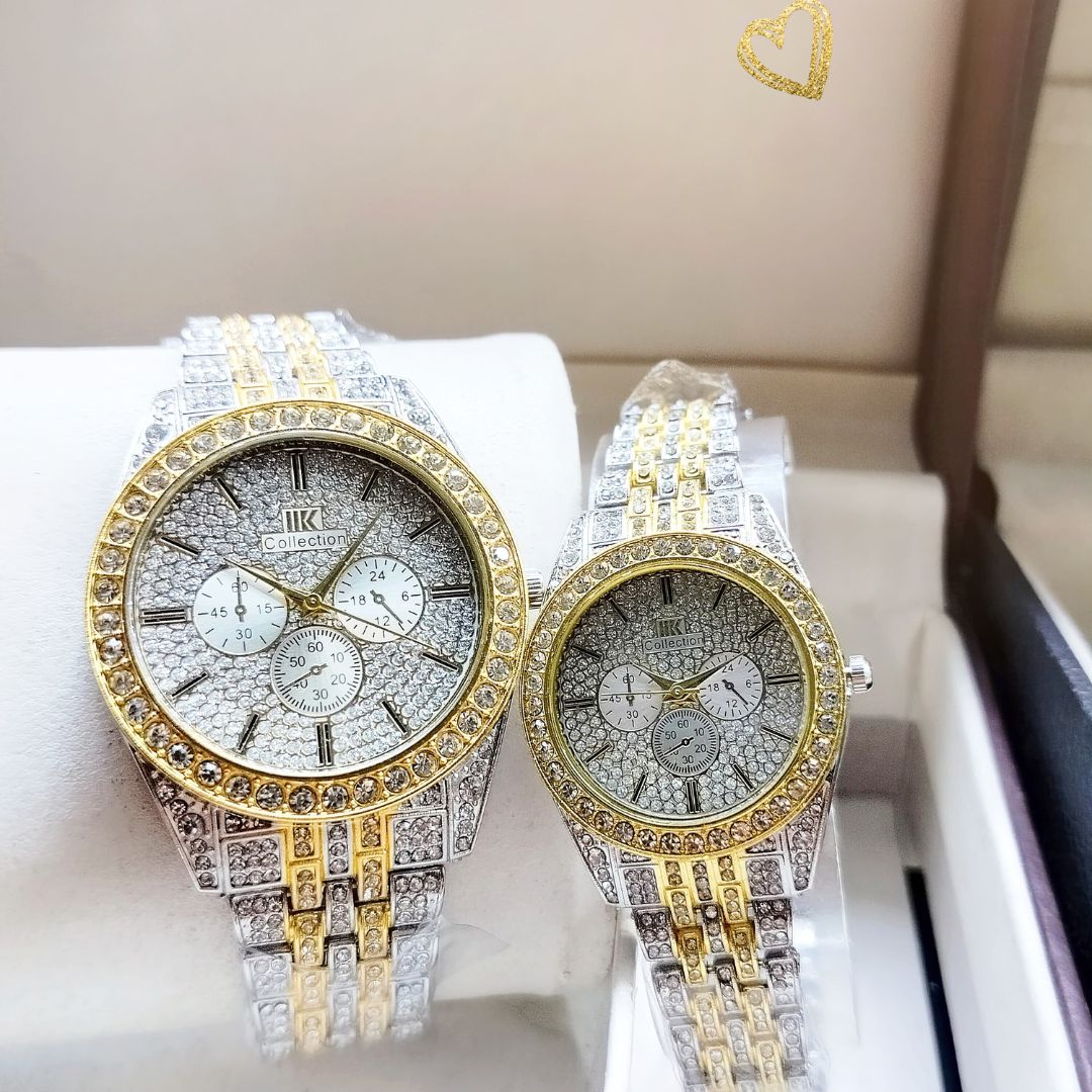 Stylish Pack of 2 Diamond Couple Watches - Elegant Timepieces for Men & Women - ZIOR