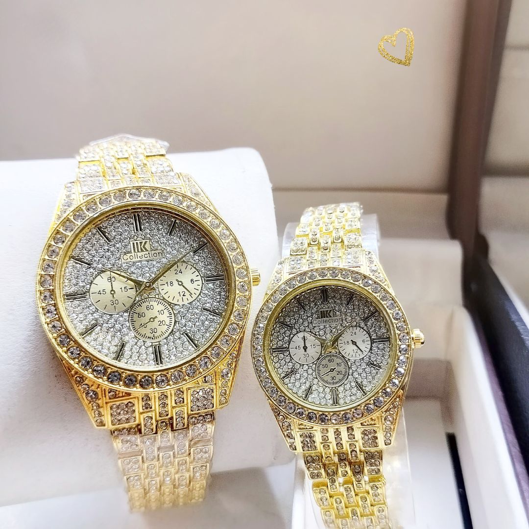 Stylish Pack of 2 Diamond Couple Watches - Elegant Timepieces for Men & Women - ZIOR